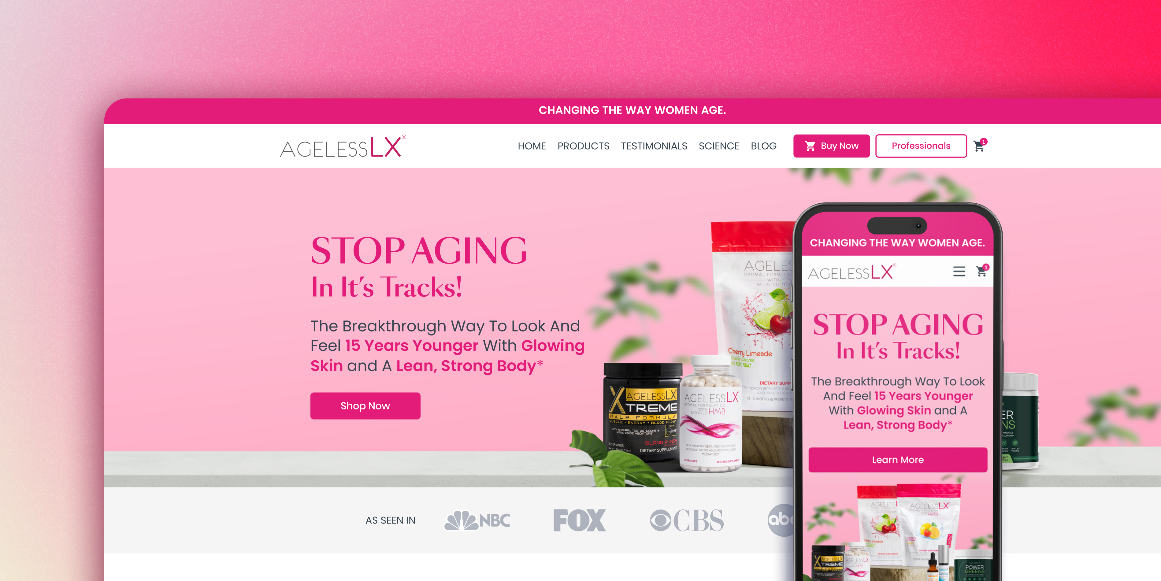 CRO-driven redesign for AgelessLX with 30% higher conversion rates and 25% more returning customers