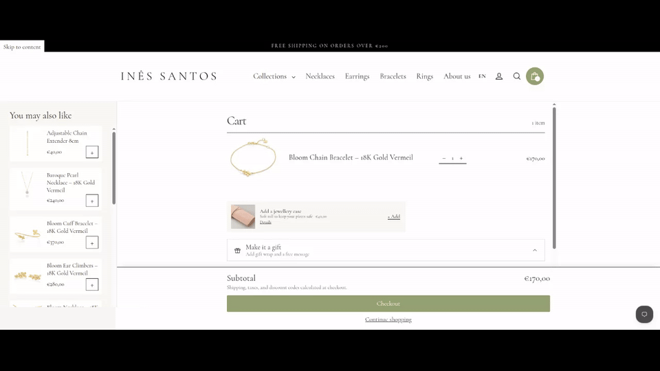Full Cart Page Redesign: Inês Santos Jewellery
