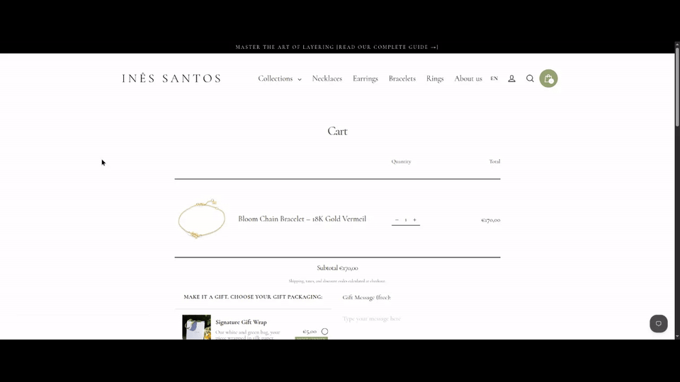 Full Cart Page Redesign: Inês Santos Jewellery
