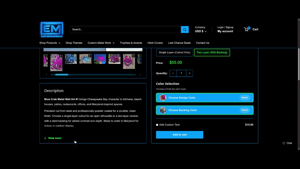 Custom Color Options Drawer Selector
