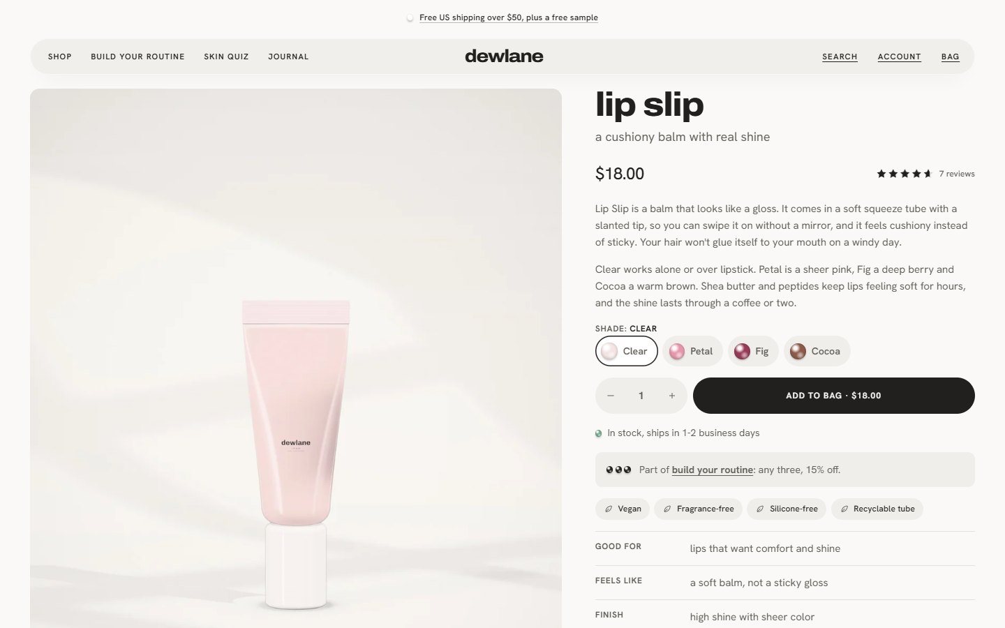 Dewlane: a skincare store that sells a three-product routine with 15% off (demo store)