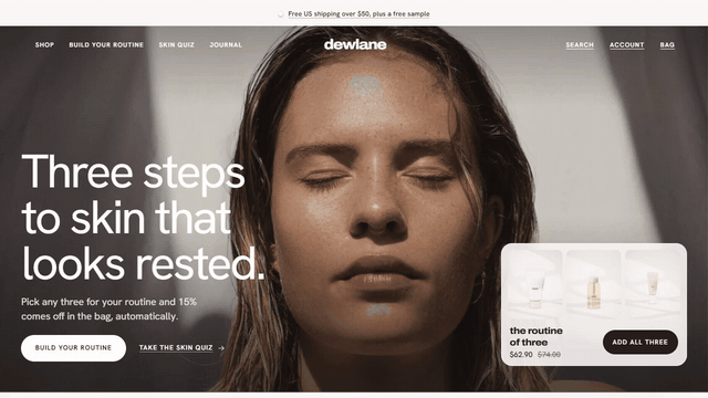 Dewlane: a skincare store that sells a three-product routine with 15% off (demo store)
