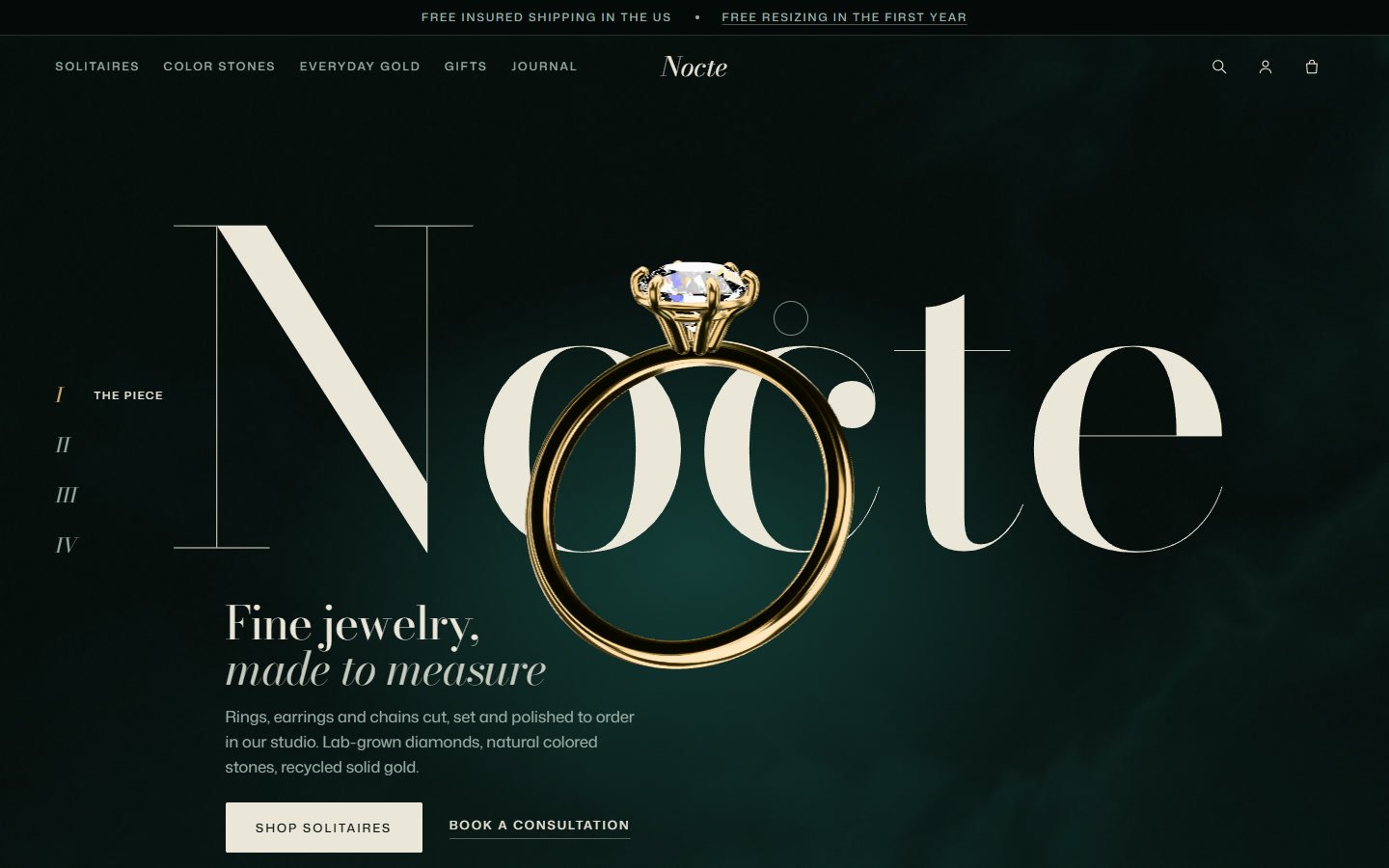 Nocte: a fine jewelry store where every piece is real 3D, built with three.js (demo store)