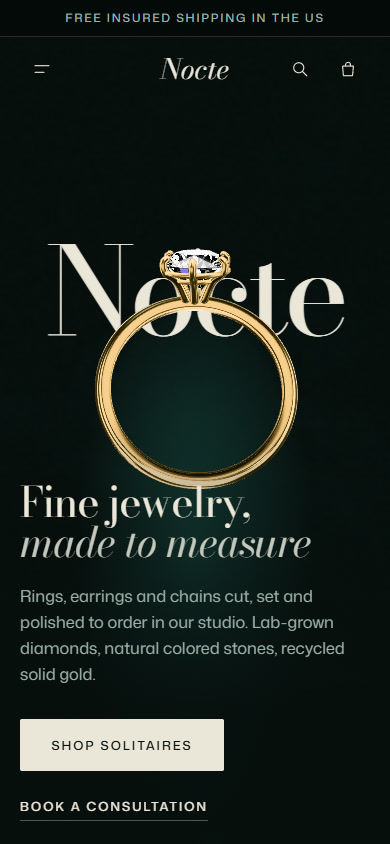 Nocte: a fine jewelry store where every piece is real 3D, built with three.js (demo store)
