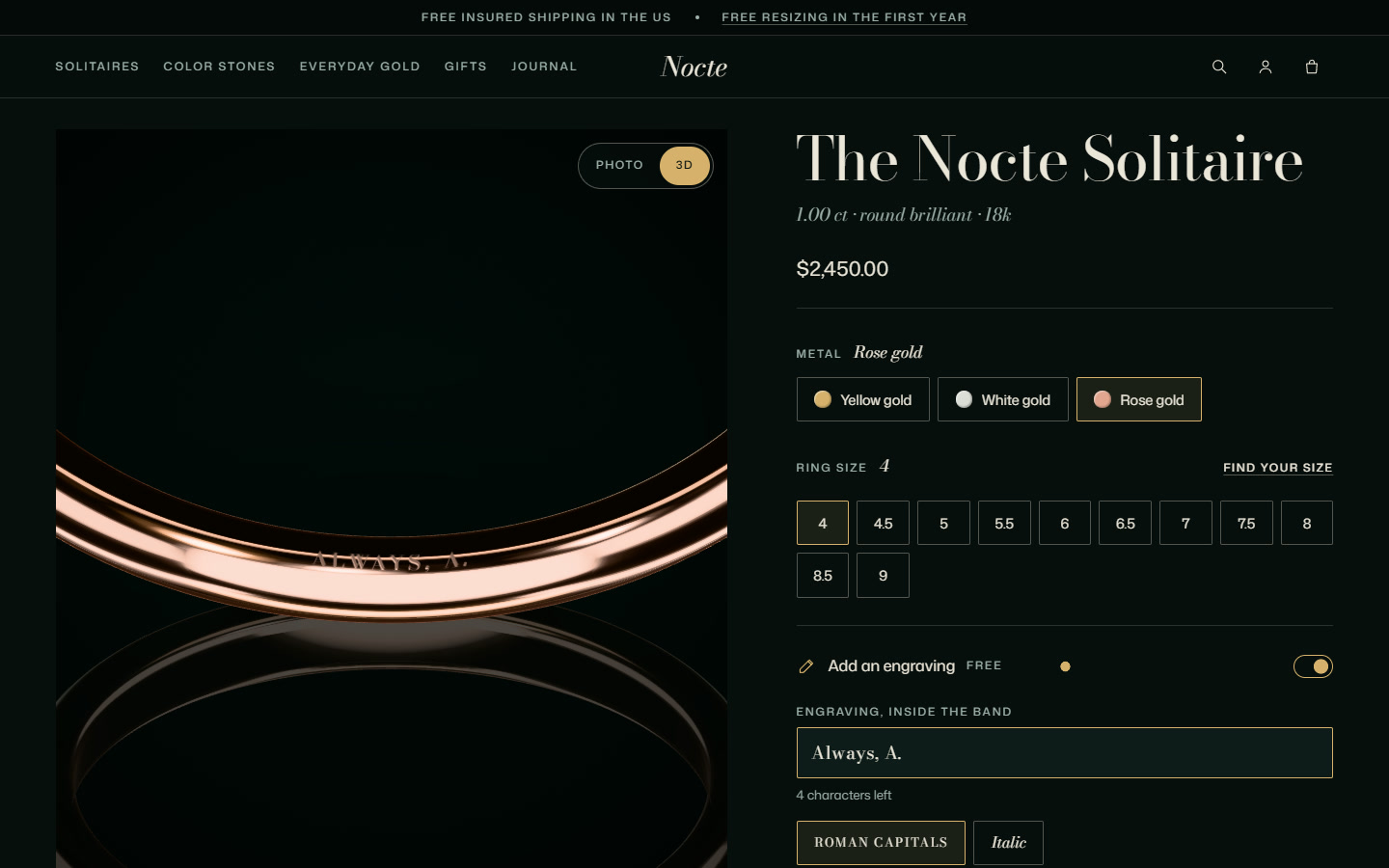 Nocte: a fine jewelry store where every piece is real 3D, built with three.js (demo store)