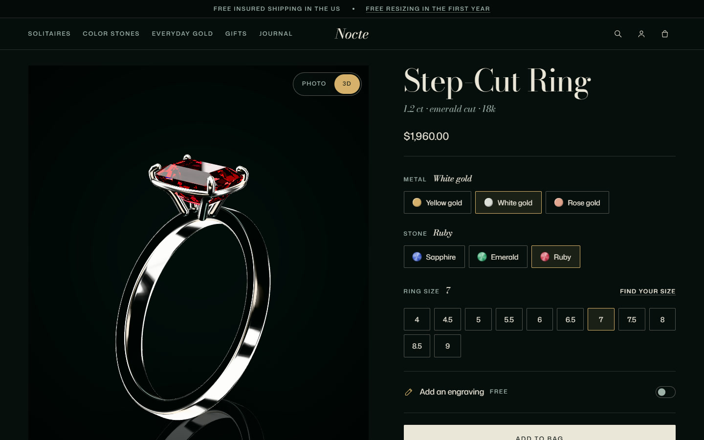 Nocte: a fine jewelry store where every piece is real 3D, built with three.js (demo store)