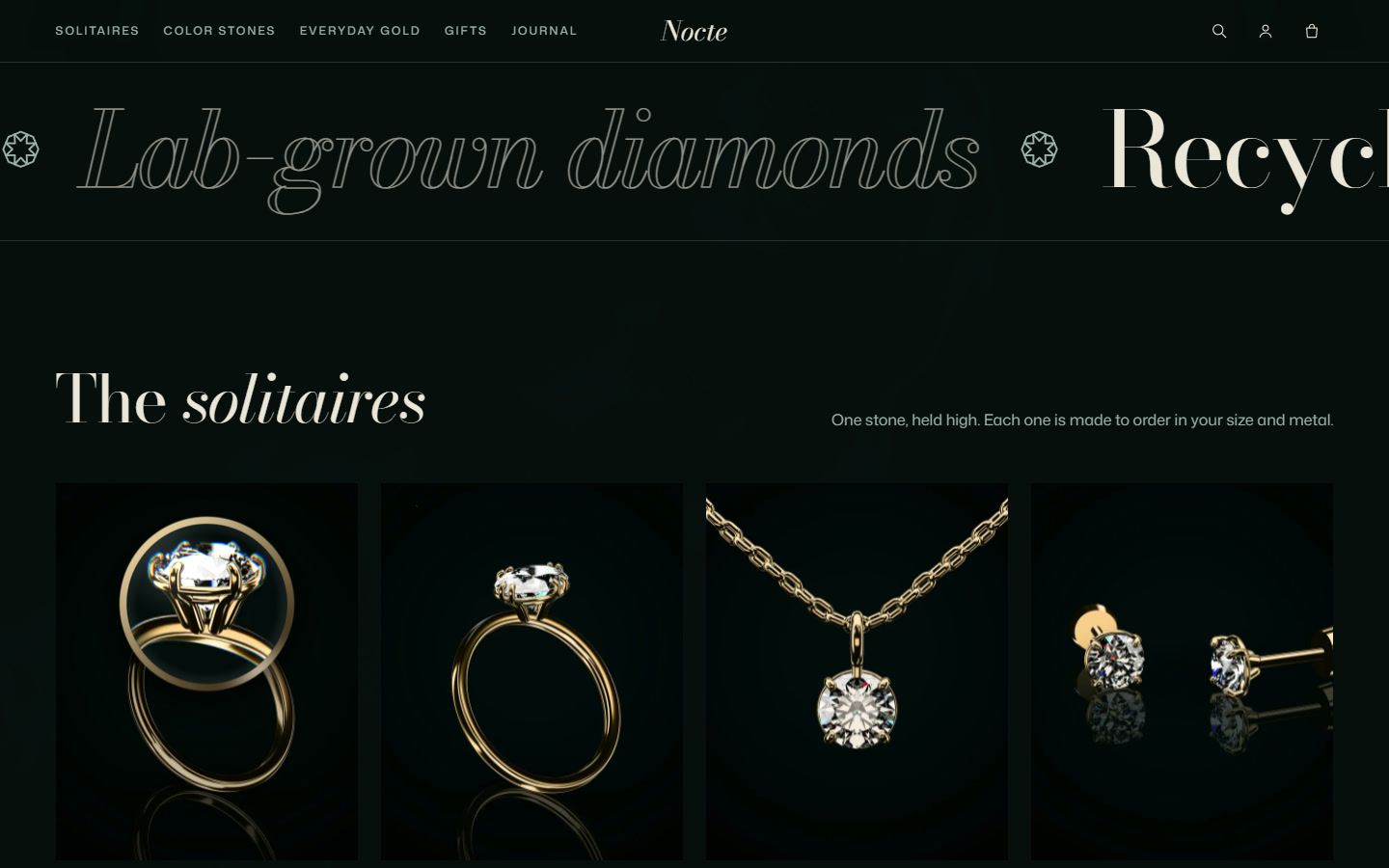 Nocte: a fine jewelry store where every piece is real 3D, built with three.js (demo store)