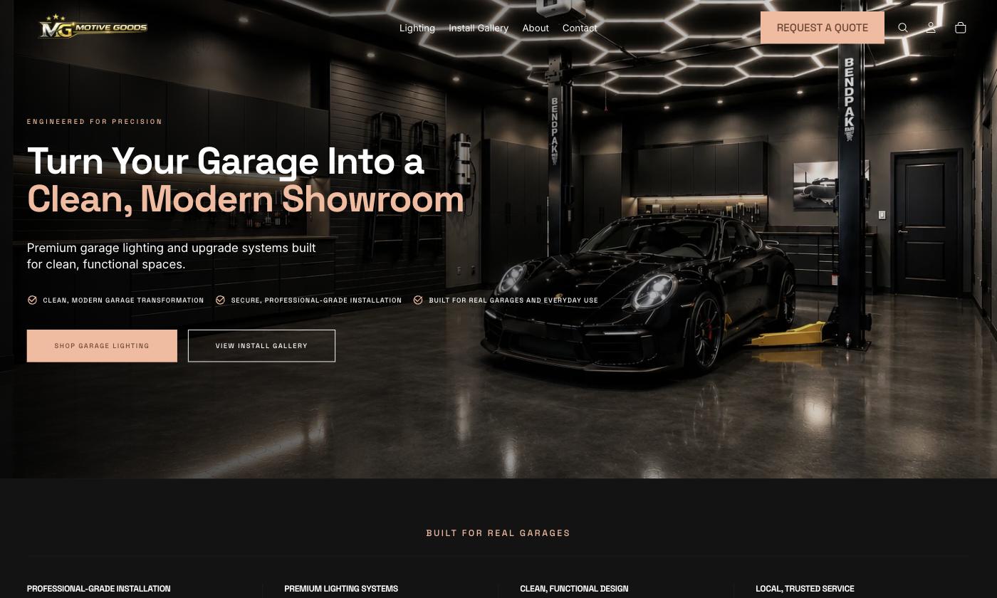 Custom Horizon theme for a garage lighting brand Motive Goods, now on a monthly retainer