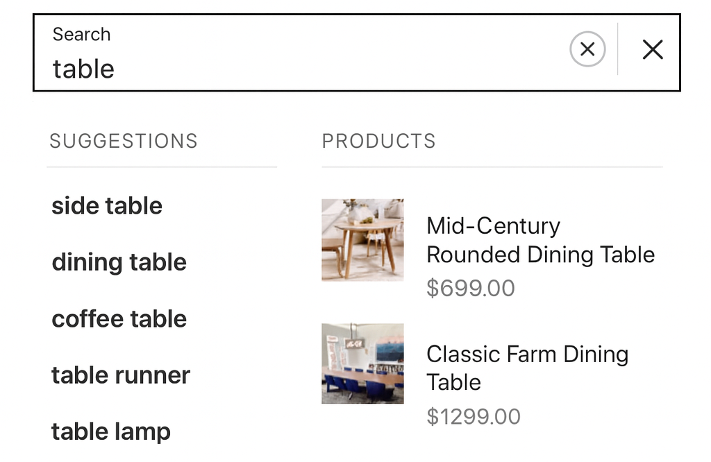 Predictive search bar and a drawer